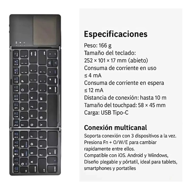 TECLADO INALAMBRICO BLUETOOTH PLEGABLE IOS ANDROID WINDOWS - 4