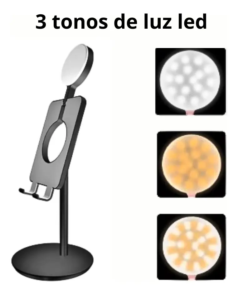 SOPORTE BASE DE ESCRITORIO PARA CELULAR CON LUZ LED - 2
