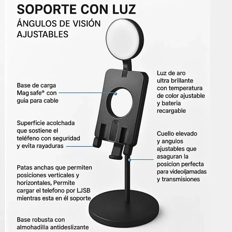 SOPORTE BASE DE ESCRITORIO PARA CELULAR CON LUZ LED - 5