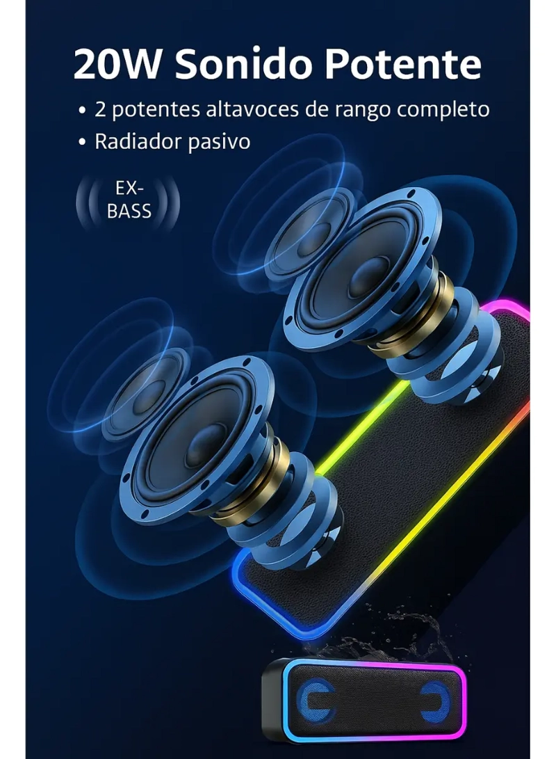 PARLANTE ALTAVOZ BLUETOOTH INALAMBRICO LUZ RGB - 5