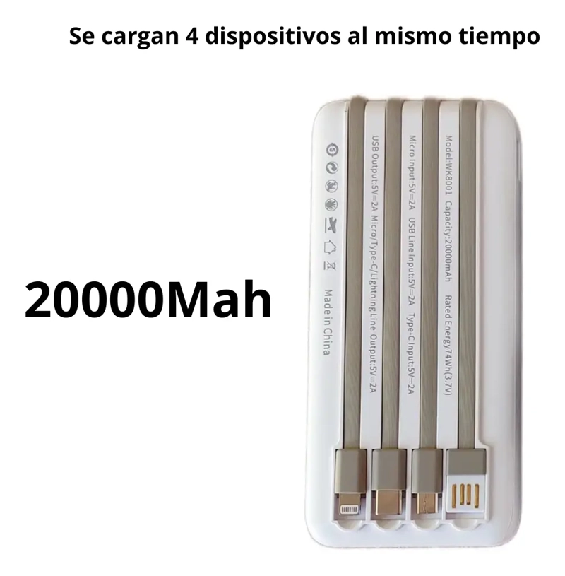 CARGADOR POWERBANK 4 CABLES CARGA SUPER RAPIDA 20000MAH - 3