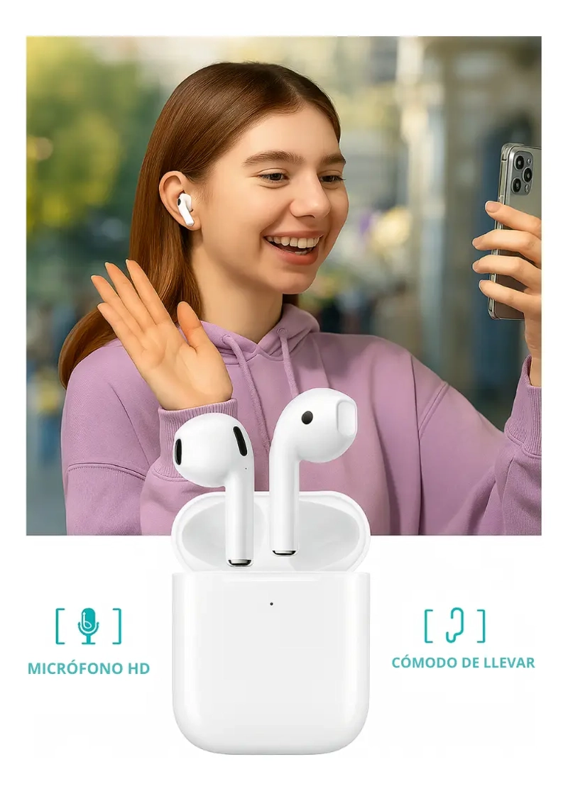 AUDIFONOS AURICULARES INALAMBRICO PARA IPHONE ANDROID BLANCO - 4