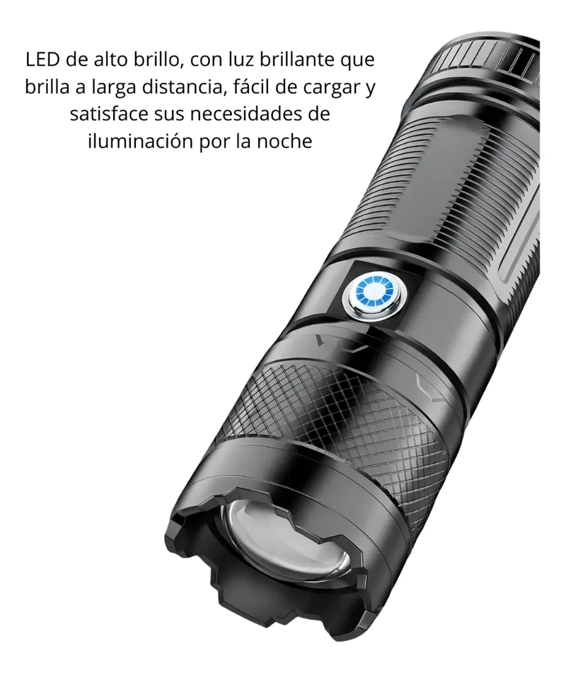 LINTERNA CON ZOOM ENFOQUE RETRACTIL RECARGABLE LUZ BLANCA - 2