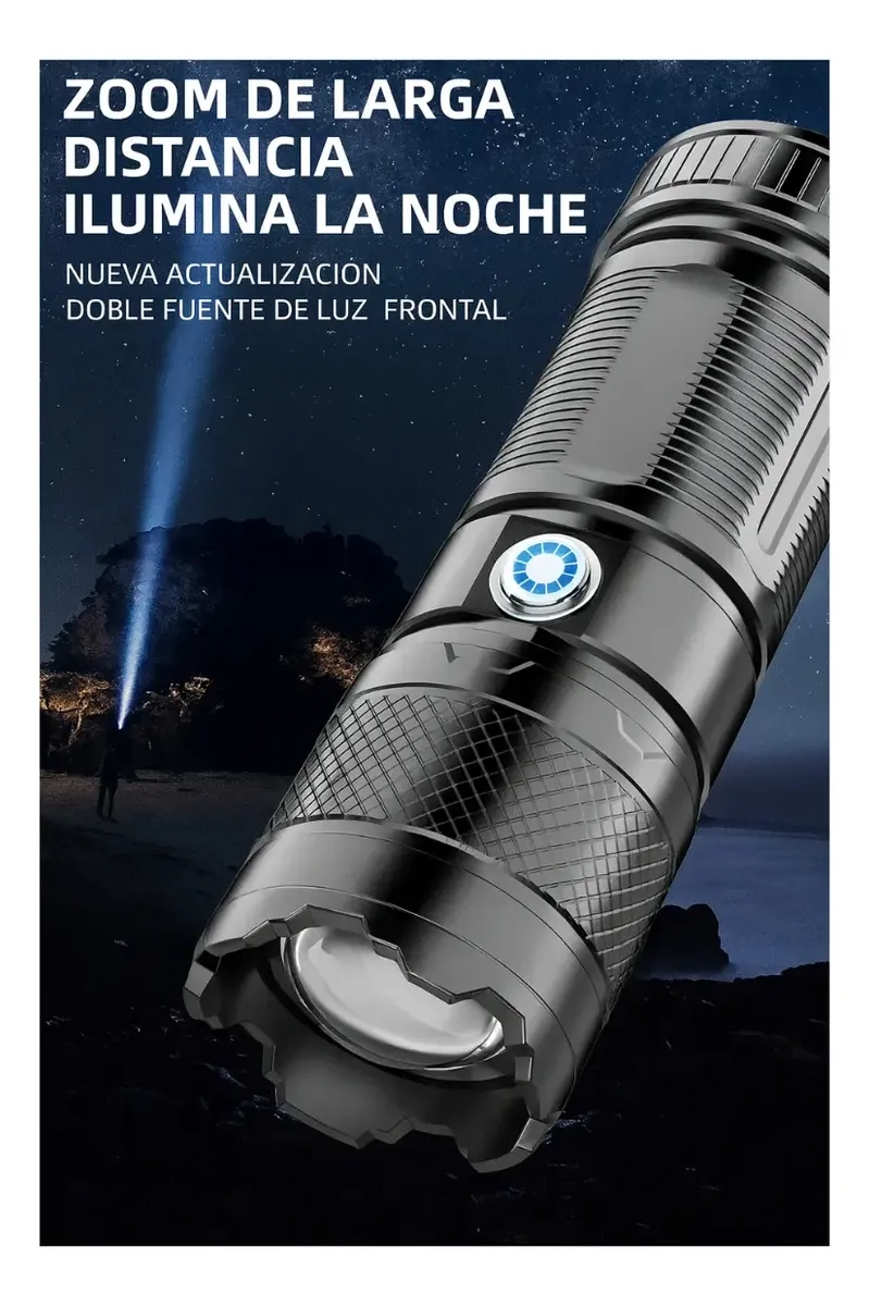 LINTERNA CON ZOOM ENFOQUE RETRACTIL RECARGABLE LUZ BLANCA - 5