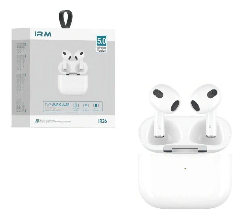 AUDIFONOS INALAMBRICOS IRM TWS BLUETOOTH 5.0 IR26 CON CARGA INALAMBRICA BLANCO - 2