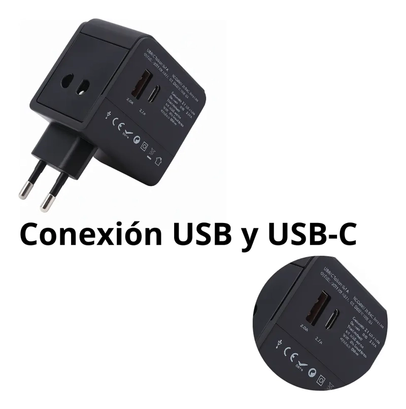 ADAPTADOR ENCHUFE UNIVERSAL VIAJE EUROPEO AMERICANO UK USB-C - 2