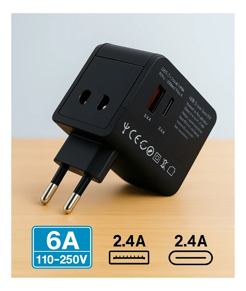 ADAPTADOR ENCHUFE UNIVERSAL VIAJE EUROPEO AMERICANO UK USB-C - 3