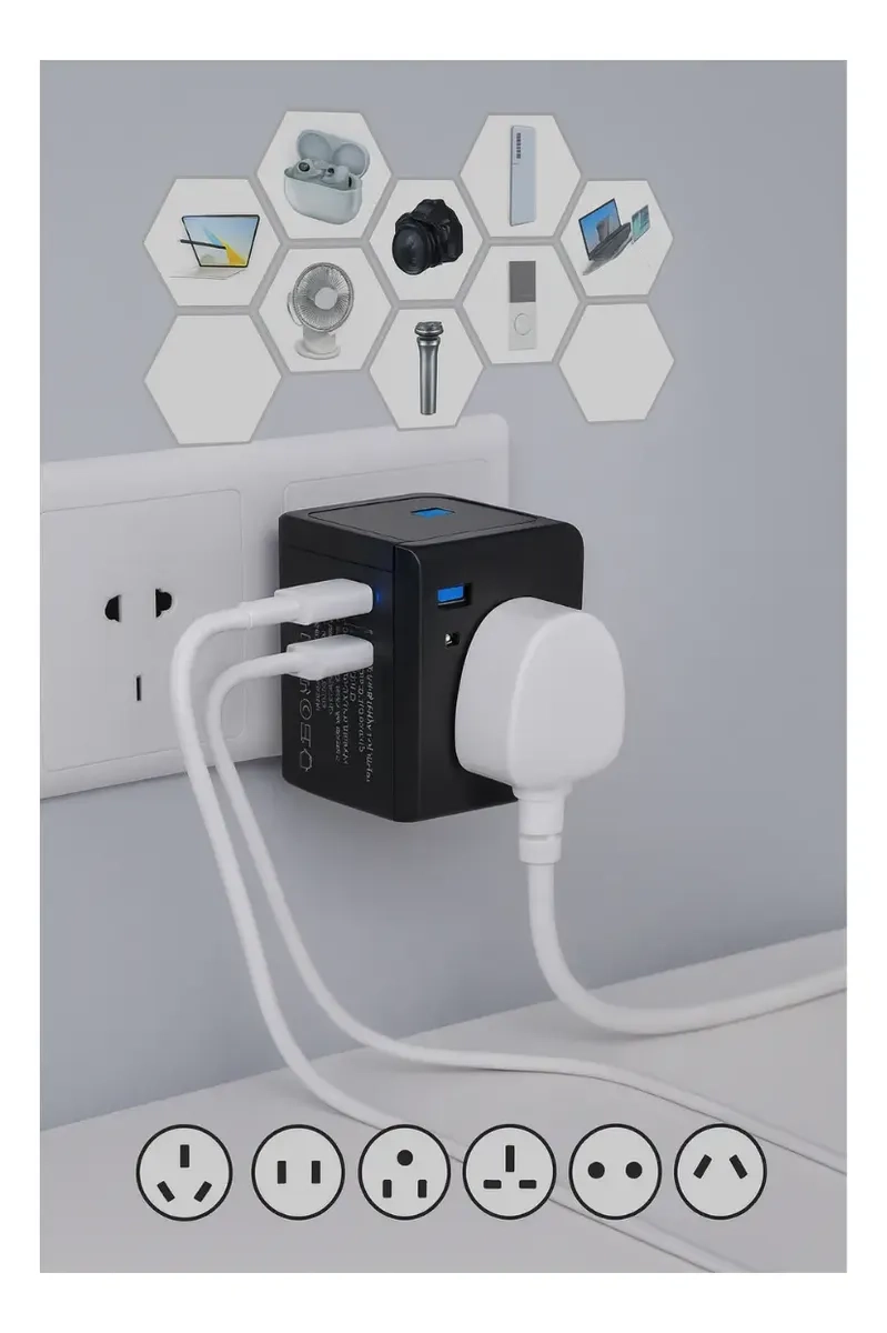 ADAPTADOR ENCHUFE UNIVERSAL VIAJE EUROPEO AMERICANO UK USB-C - 4
