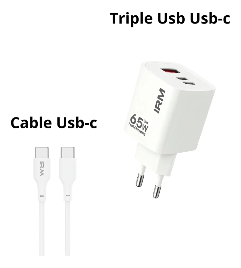CARGADOR CARGA RAPIDA 65W TRIPLE USB USB-C +CABLE USB-C - 2