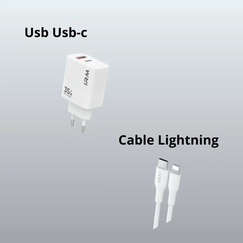CARGADOR CARGA RAPIDA 35W DOBLE USB USB-C +CABLE LIGHTNING - 2