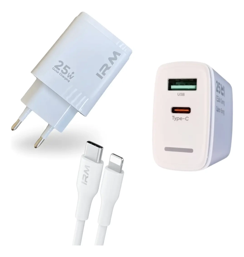 CARGADOR CARGA RAPIDA 25W DOBLE USB USB-C + CABLE LIGHTNING - 2