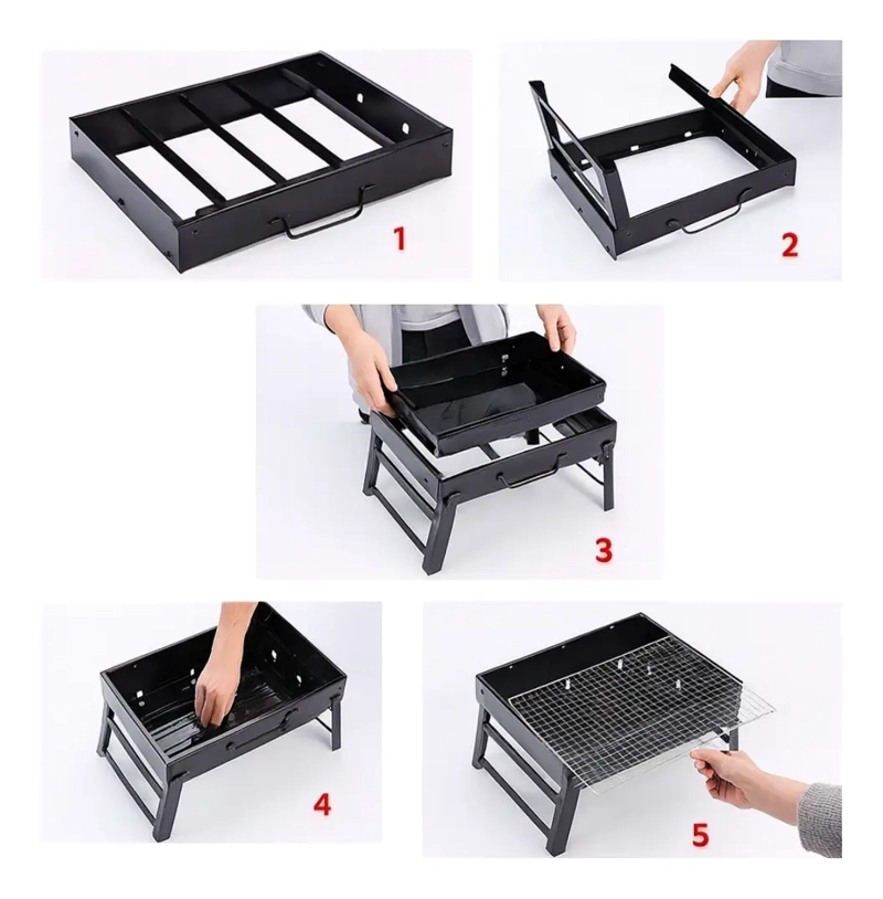 MINI PARRILLERA PLEGABLE PORTATIL A CARBON PARA ASADOS - 3