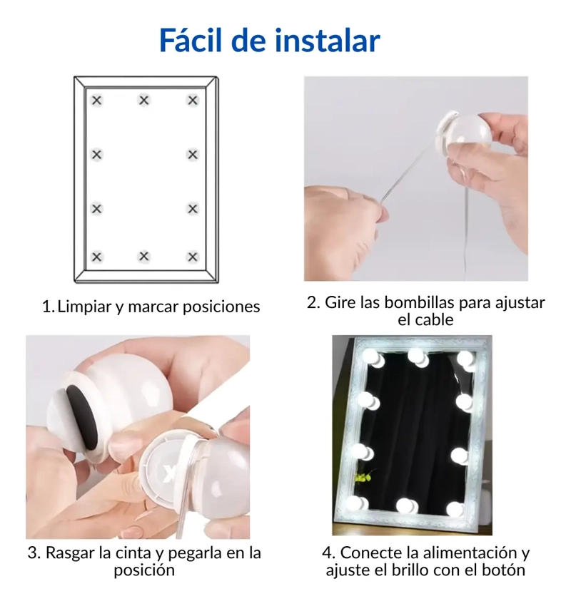 PACK 10 FOCOS LUZ LED PARA VANITY ESPEJO MAQUILLAJE 3 TONOS - 2