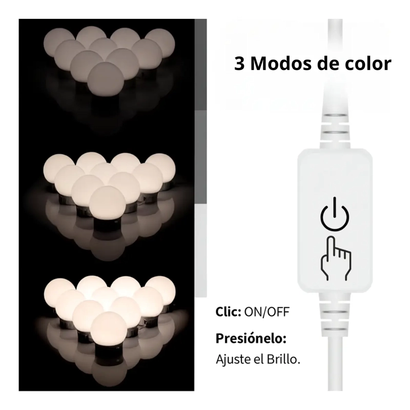 PACK 10 FOCOS LUZ LED PARA VANITY ESPEJO MAQUILLAJE 3 TONOS - 4