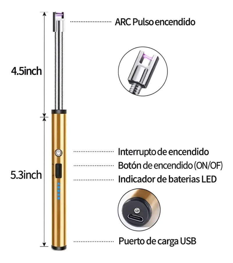 ENCENDEDOR MECHERO CHISPERO ELECTRICO RECARGABLE USB COCINA - 5