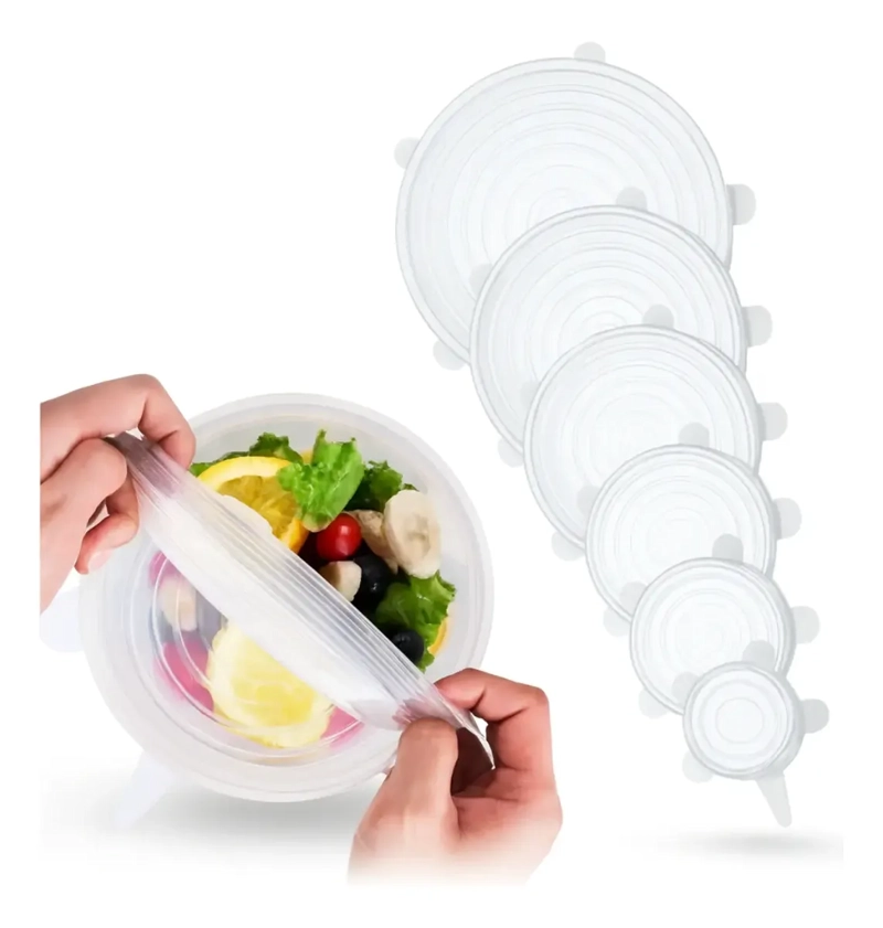PACK 6 TAPAS SILICONA ALMACENAR ALIMENTOS MULTI RECIPIENTES - 1