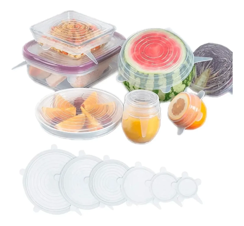 PACK 6 TAPAS SILICONA ALMACENAR ALIMENTOS MULTI RECIPIENTES - 3