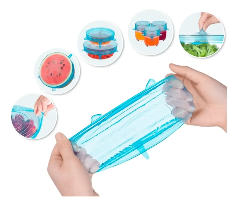 PACK 6 TAPAS SILICONA ALMACENAR ALIMENTOS MULTI RECIPIENTES - 6