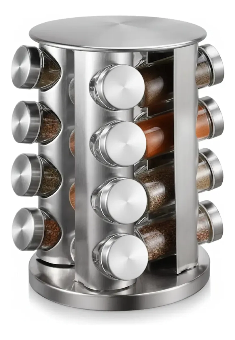 SET ESPECIERO GIRATORIO ACERO INOXIDABLE 16 FRASCOS - 1