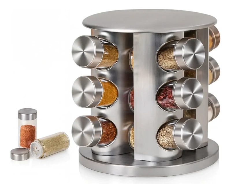 SET ESPECIERO GIRATORIO ACERO INOXIDABLE 12 FRASCOS - 1