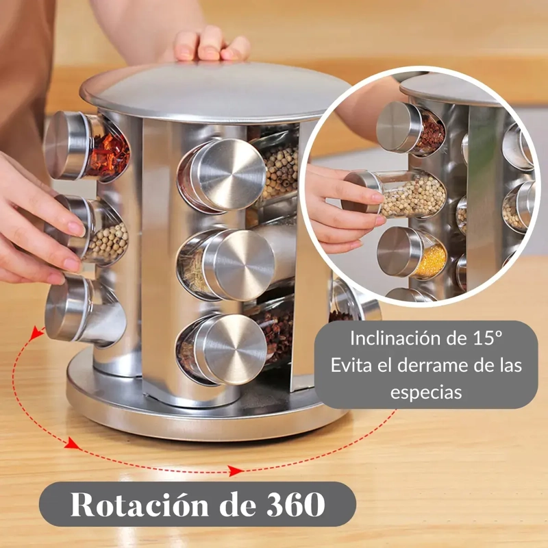 SET ESPECIERO GIRATORIO ACERO INOXIDABLE 12 FRASCOS - 2