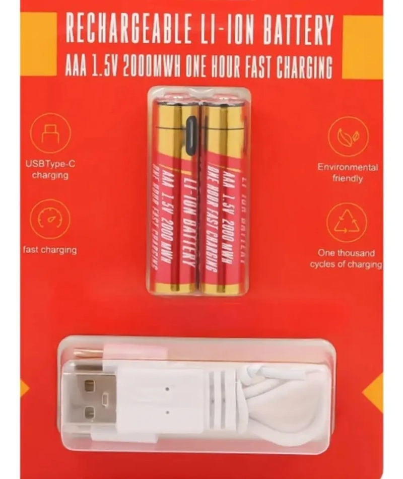 PILA AAA RECARGABLE CON CABLE USB A USB-C CARGA RAPIDA - 3