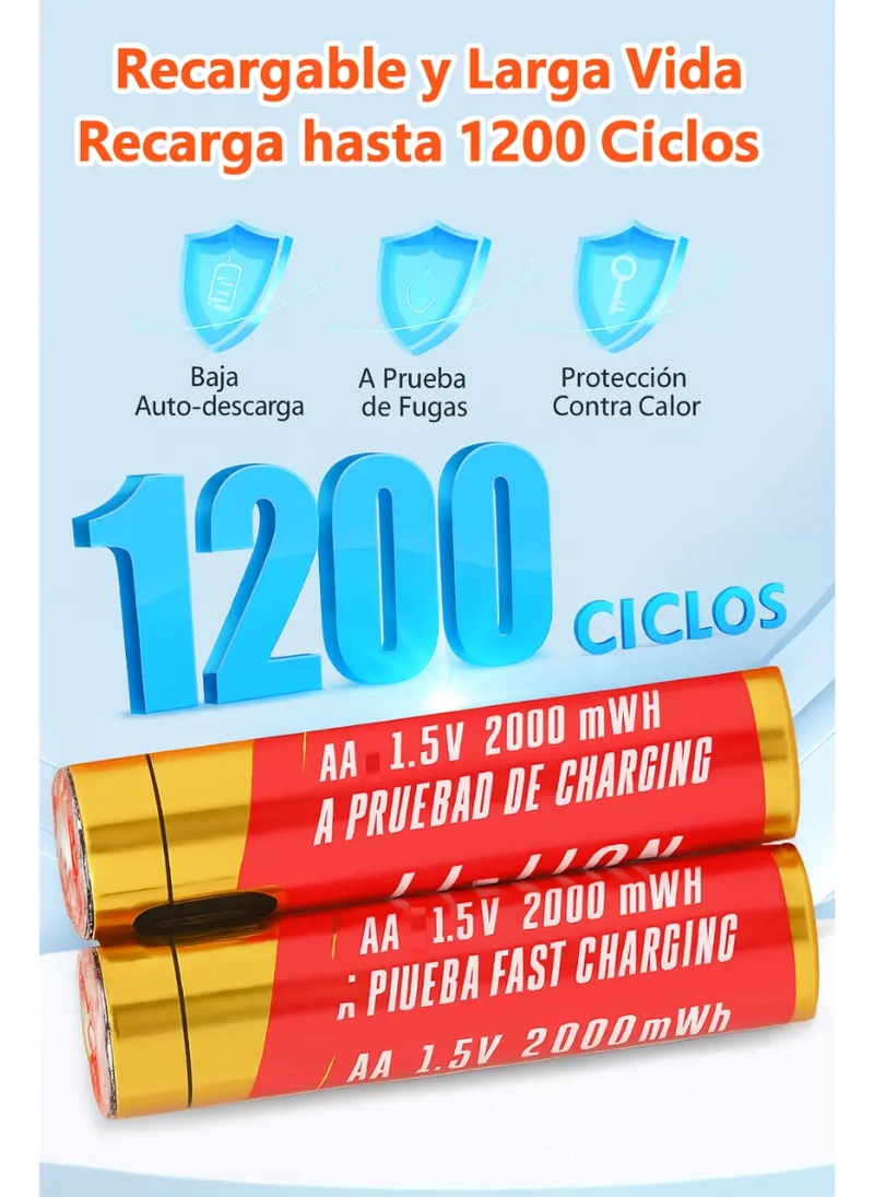 PILA AA RECARGABLE CON CABLE USB A USB-C CARGA RAPIDA - 2