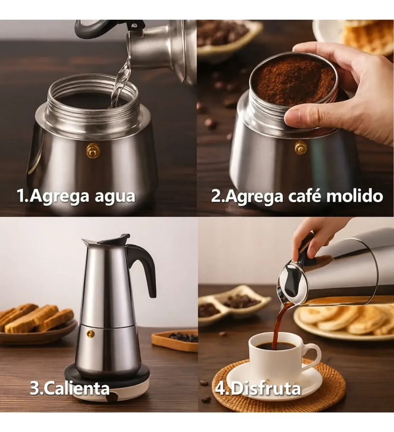 CAFETERA ITALIANA ACERO INOXIDABLE CAFE  EXPRESSO 15 OZ - 6