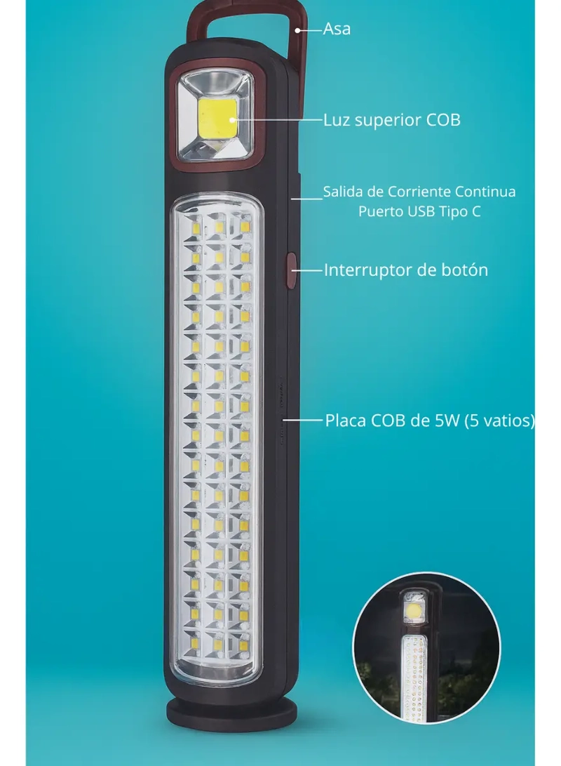 LAMPARA EMERGENCIA CAMPING LUZ LED USB-C Y RECARGA SOLAR - 2