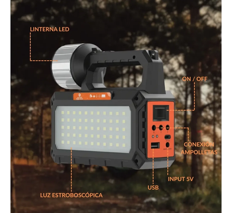 KIT EMERGENCIA LINTERNA LED 3 AMPOLLETAS + POWERBANK Y RADIO - 7