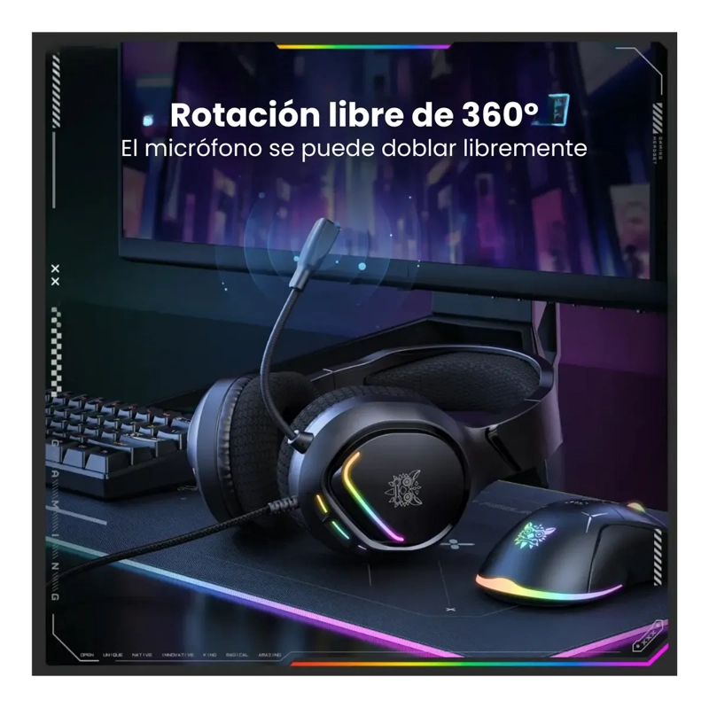 AUDIFONOS DE CABLE CON MICROFONO GAMER PROFESIONAL LUZ LED - 4