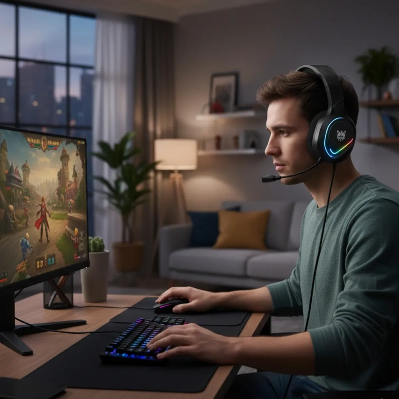 AUDIFONOS DE CABLE CON MICROFONO GAMER PROFESIONAL LUZ LED - 6