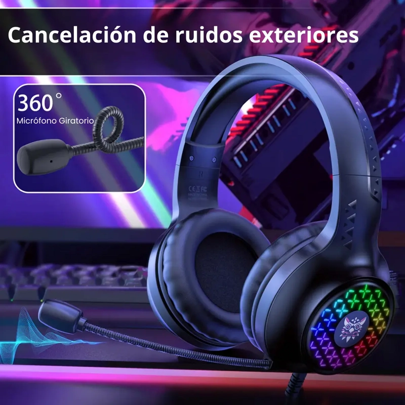 AUDIFONOS DE CABLE PROFESIONAL GAMER CON MICROFONO + LUZ RGB - 3