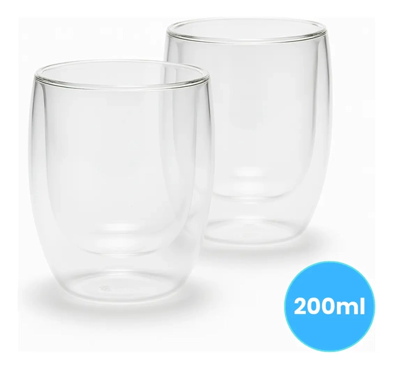PACK 2 TAZAS VASOS VIDRIO PARA CAFE  TE  MULTIUSO 200ML - 2