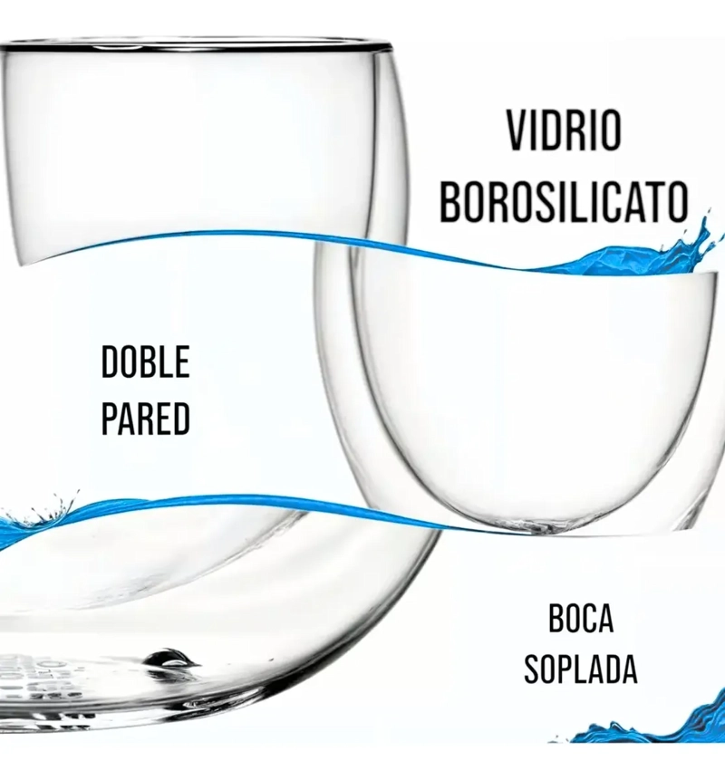 PACK 2 TAZAS VASOS VIDRIO PARA CAFE  TE  MULTIUSO 200ML - 4