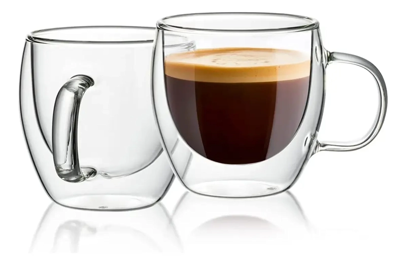 PACK 2 TAZAS TRANSPARENTE VIDRIO CAFE  TE  MULTIUSO 150ML - 1