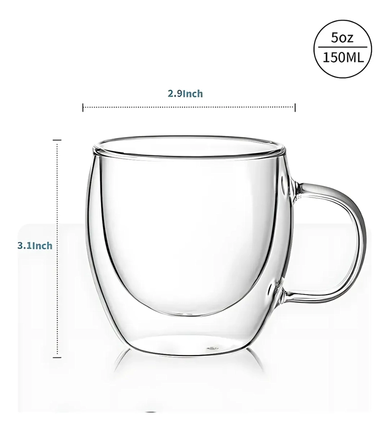 PACK 2 TAZAS TRANSPARENTE VIDRIO CAFE  TE  MULTIUSO 150ML - 2