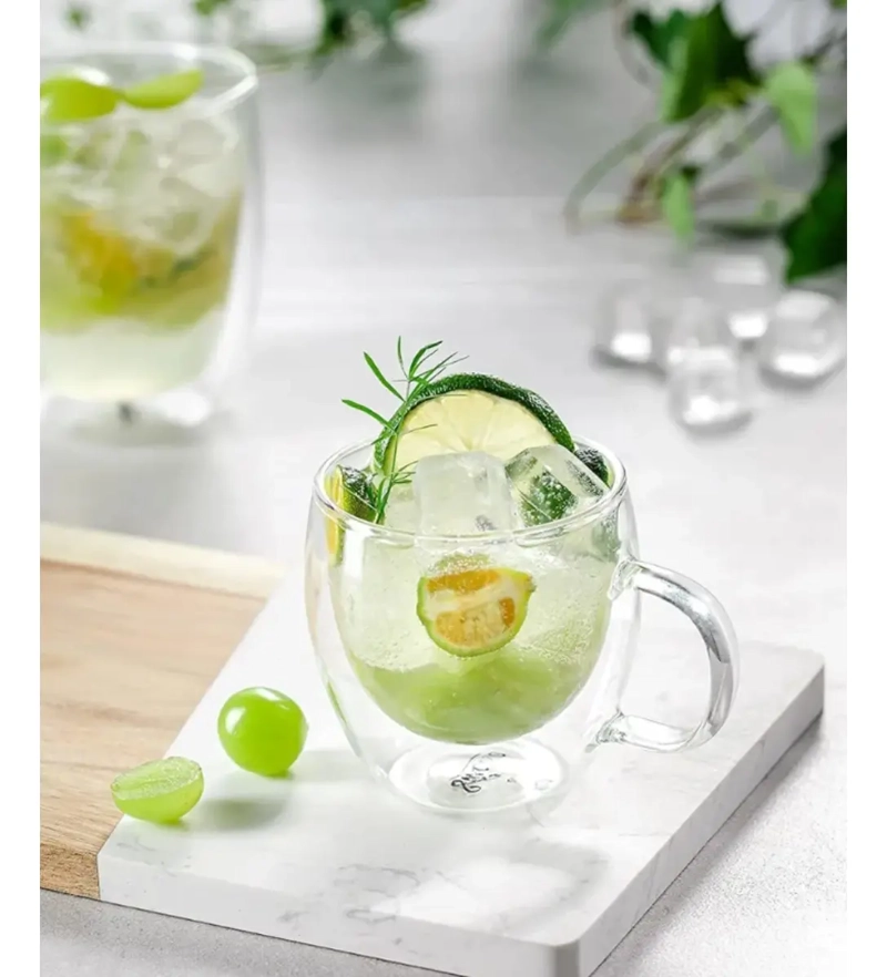 PACK 2 TAZAS TRANSPARENTE VIDRIO CAFE  TE  MULTIUSO 150ML - 5