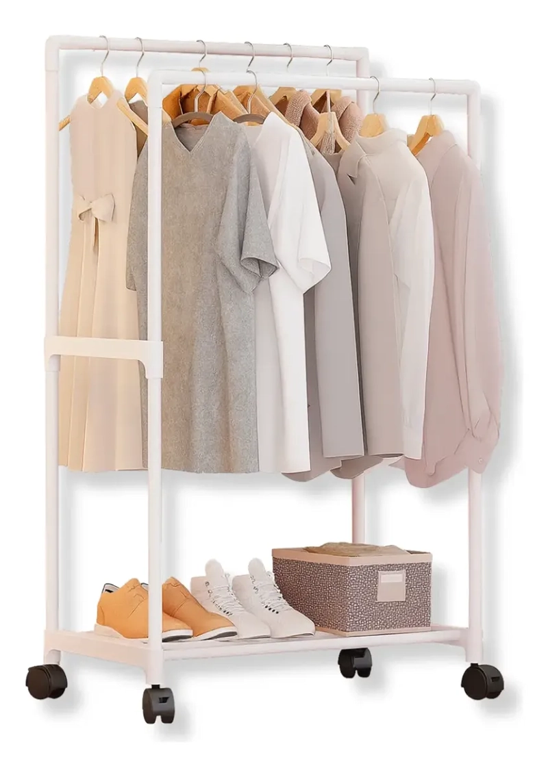 ORGANIZADOR MULTIFUNCIONAL BLANCO PERCHERO DOBLE DE ROPA ZAPATOS - 1