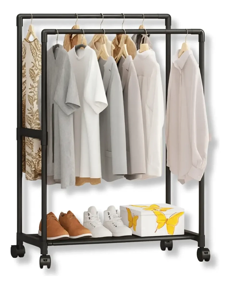 ORGANIZADOR MULTIFUNCIONAL NEGRO PERCHERO DOBLE DE ROPA ZAPATOS - 1