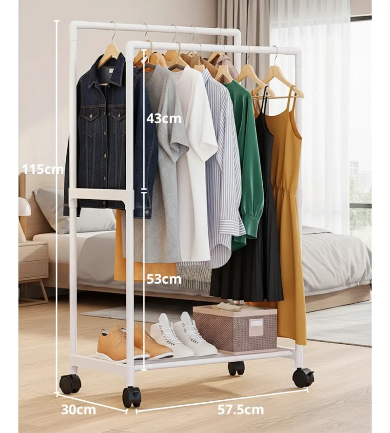 ORGANIZADOR MULTIFUNCIONAL NEGRO PERCHERO DOBLE DE ROPA ZAPATOS - 2