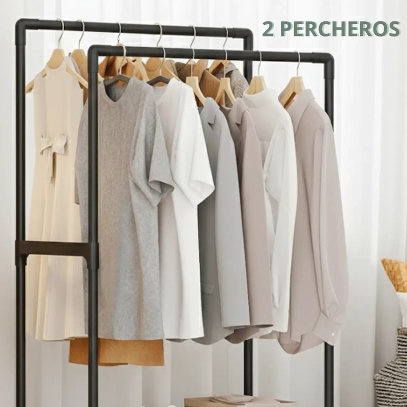 ORGANIZADOR MULTIFUNCIONAL NEGRO PERCHERO DOBLE DE ROPA ZAPATOS - 3