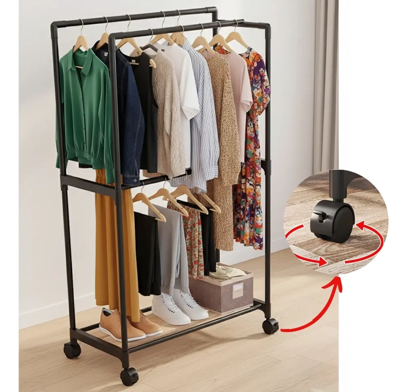 ORGANIZADOR MULTIFUNCIONAL NEGRO PERCHERO DOBLE DE ROPA ZAPATOS - 4