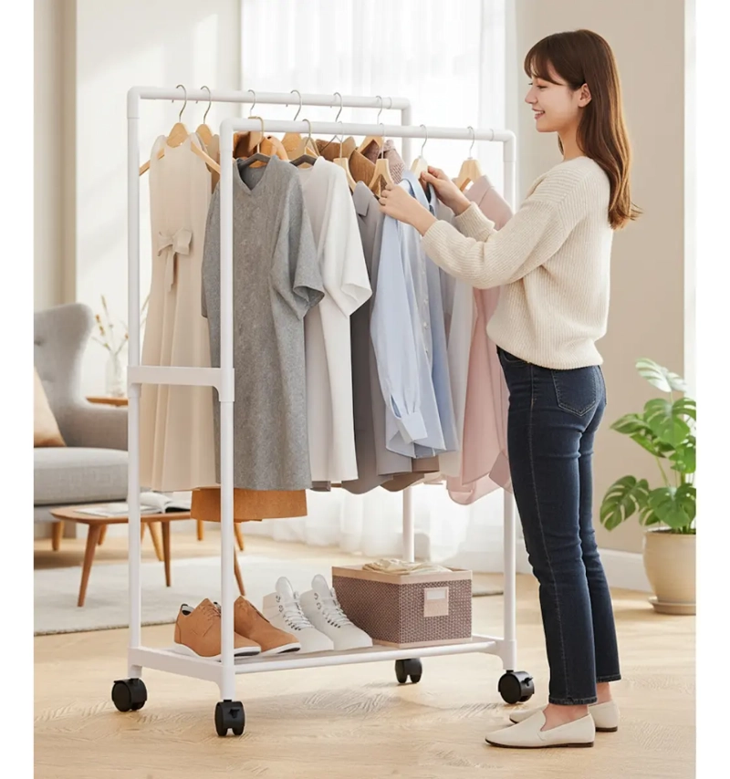 ORGANIZADOR MULTIFUNCIONAL NEGRO PERCHERO DOBLE DE ROPA ZAPATOS - 5