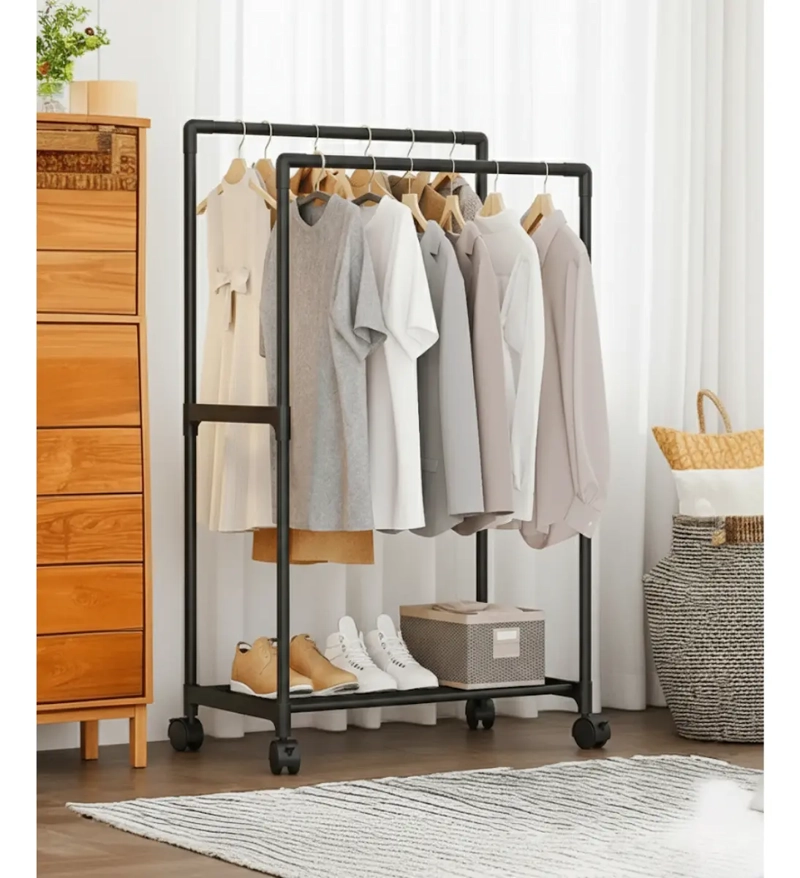 ORGANIZADOR MULTIFUNCIONAL NEGRO PERCHERO DOBLE DE ROPA ZAPATOS - 6