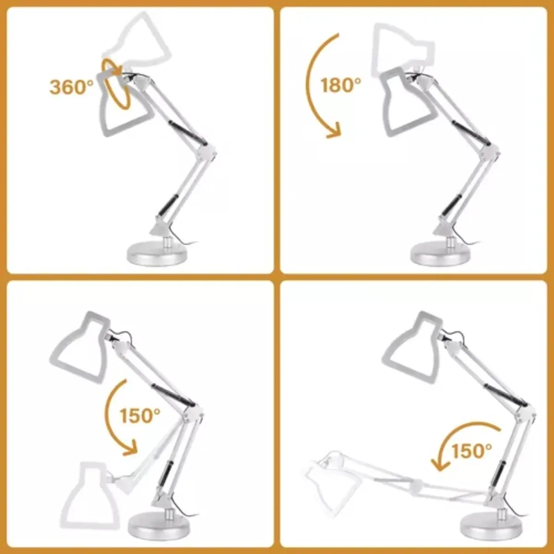 LAMPARA DE ESCRITORIO METAL BLANCO BRAZO AJUSTABLE SOPORTE DUAL - 2