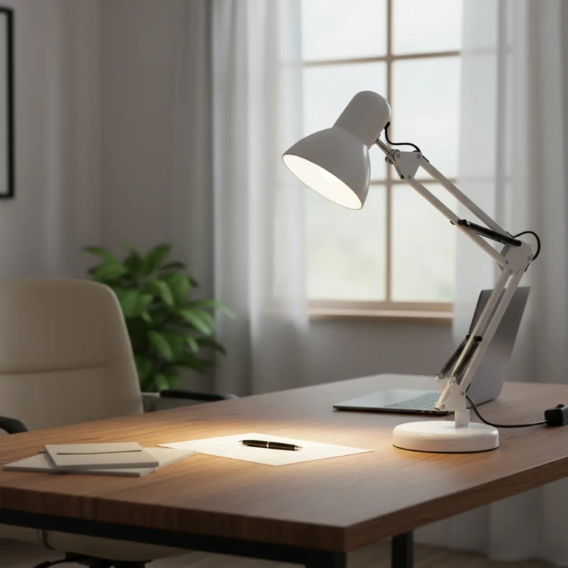 LAMPARA DE ESCRITORIO METAL BLANCO BRAZO AJUSTABLE SOPORTE DUAL - 5