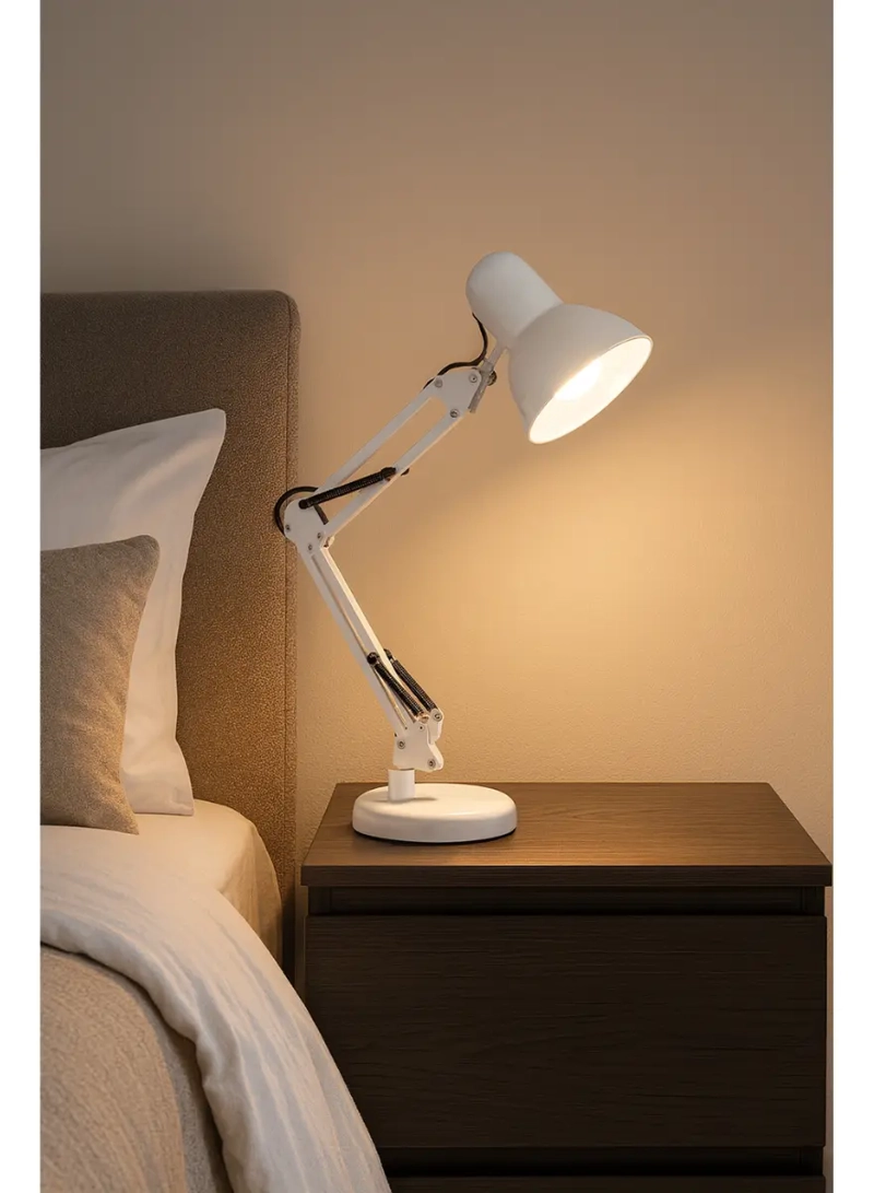 LAMPARA DE ESCRITORIO METAL BLANCO BRAZO AJUSTABLE SOPORTE DUAL - 6