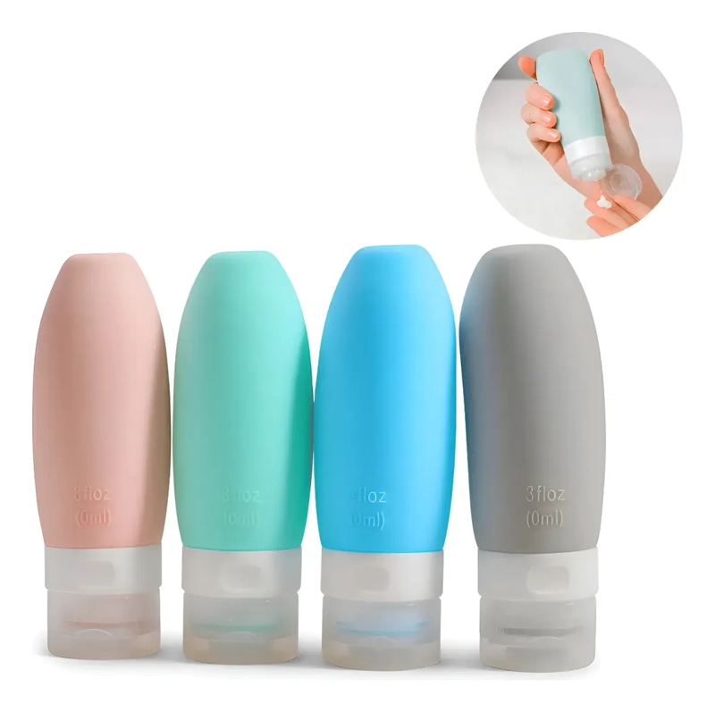 PACK 4 BOTELLAS DISPENSADOR SILICONA PARA VIAJES 90ML - 1
