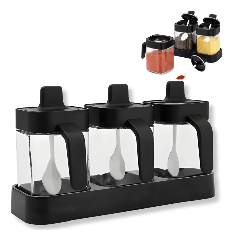 SET 3 ESPECIEROS CONDIMENTEROS CON CUCHARA MULTIUSO - 1